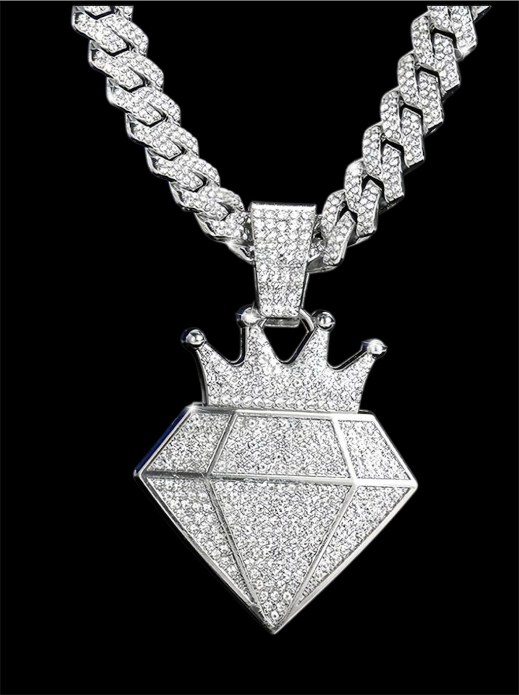 Iced out encrusted chain with crown diamond pendant