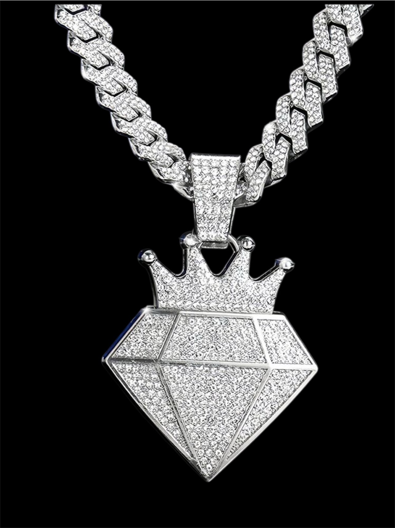 Iced out encrusted chain with crown diamond pendant