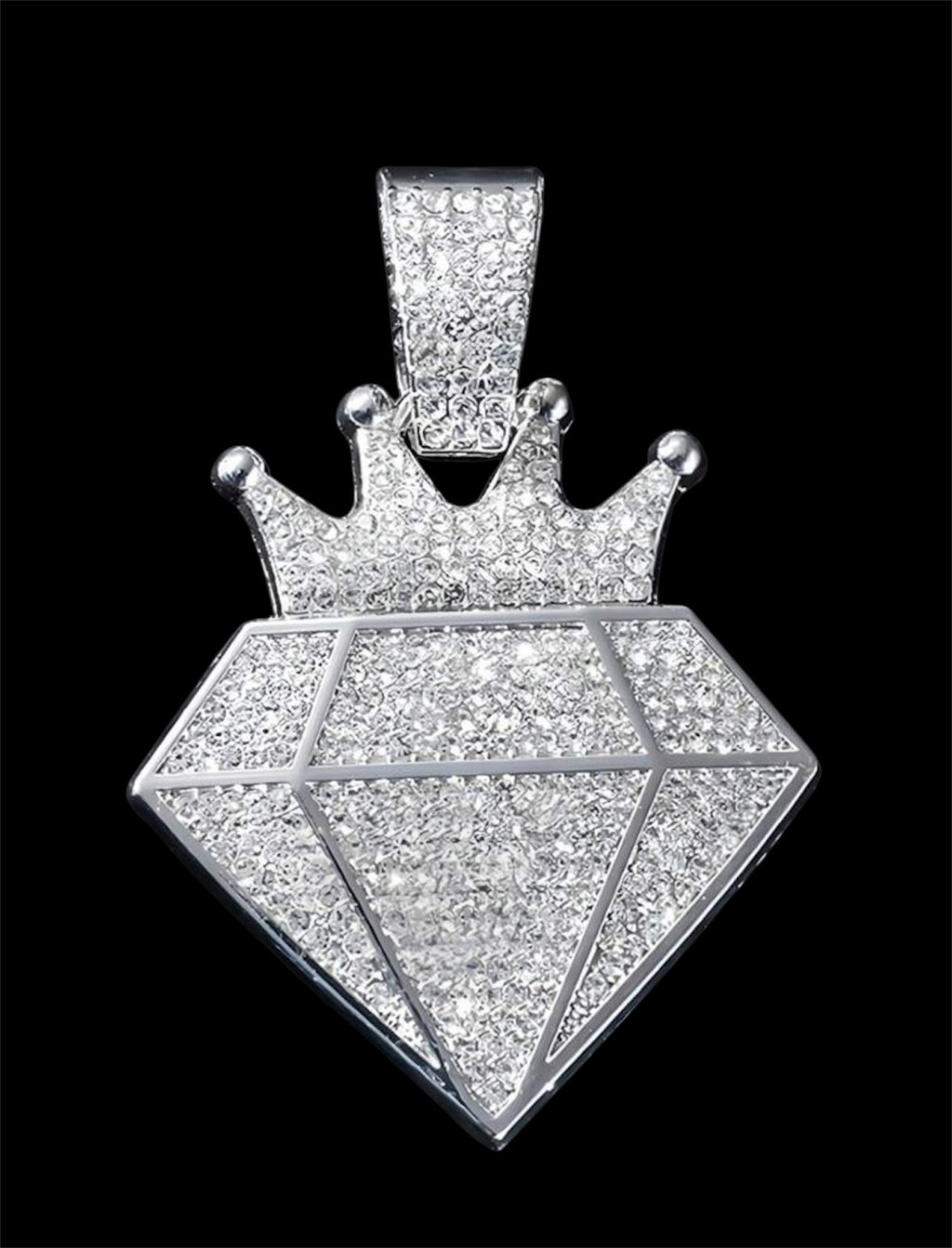 Iced out encrusted chain with crown diamond pendant