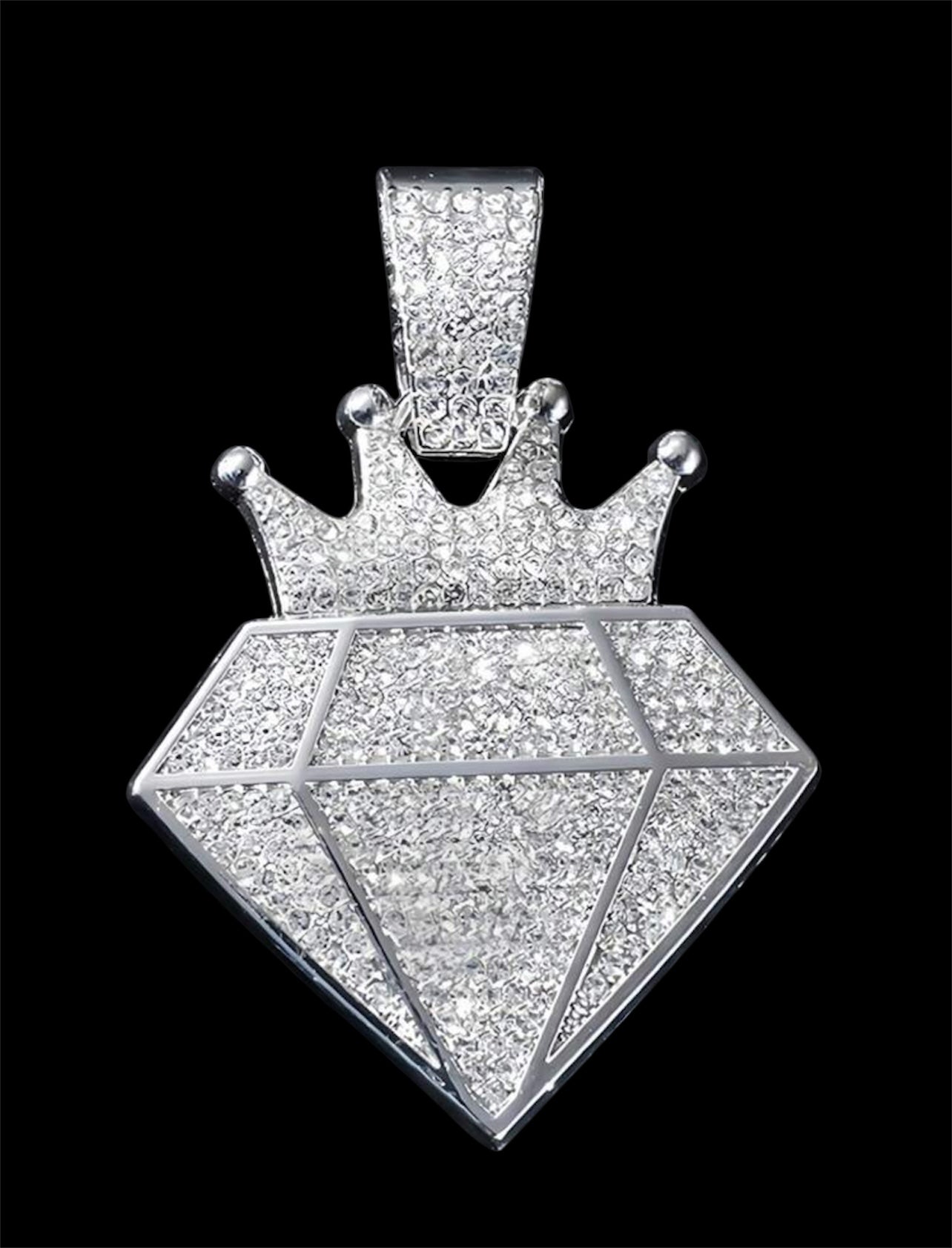 Iced out encrusted chain with crown diamond pendant