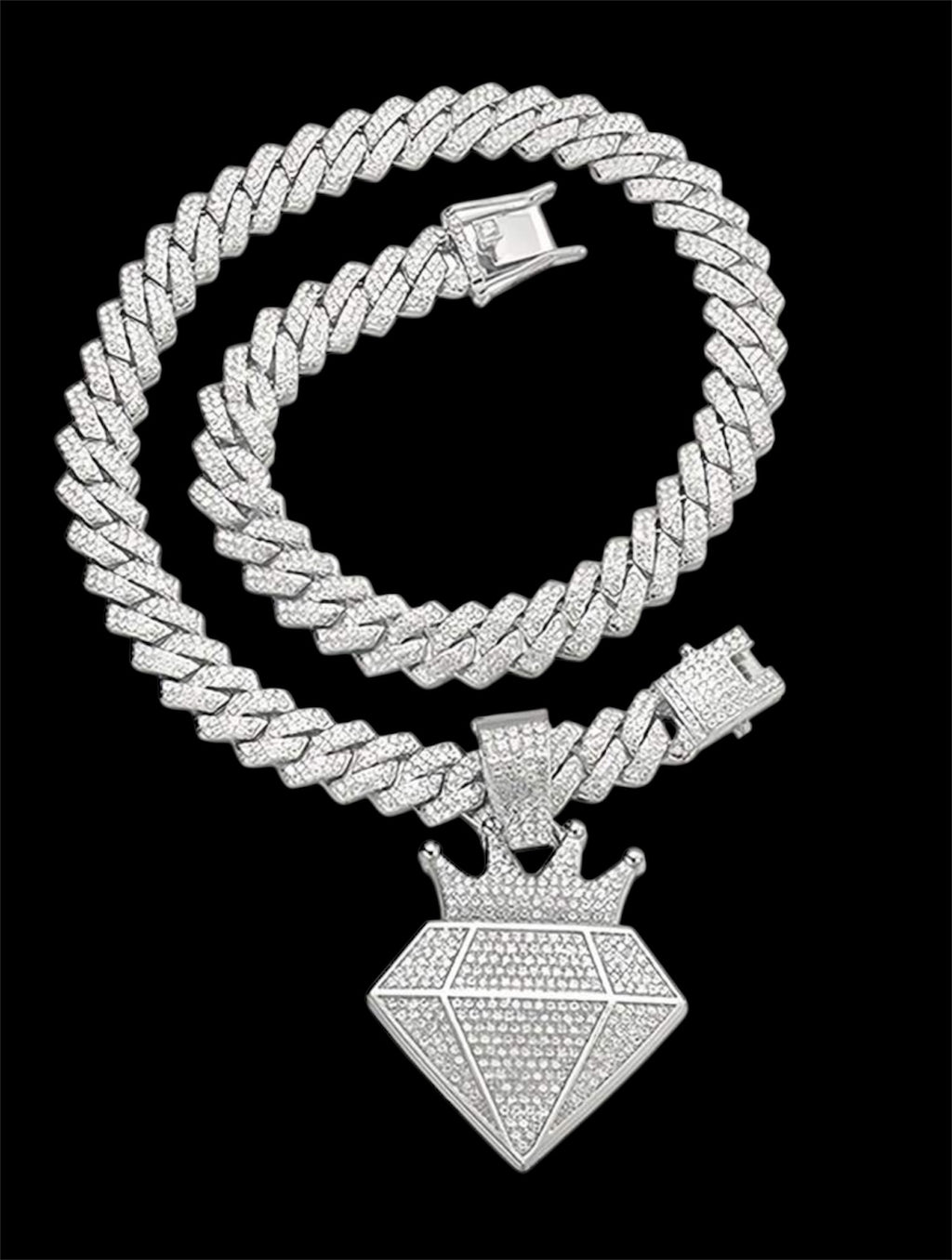 Iced out encrusted chain with crown diamond pendant