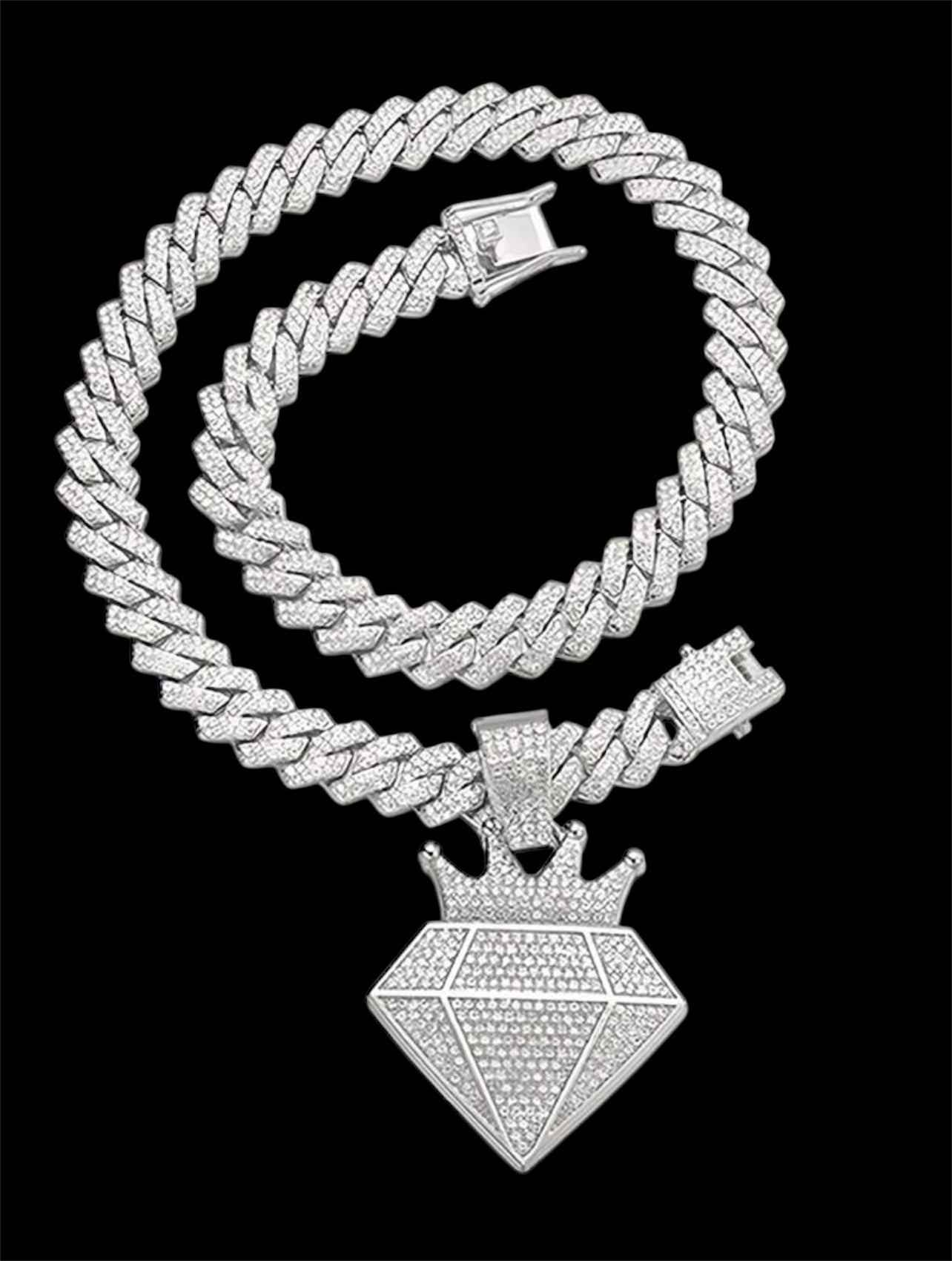Iced out encrusted chain with crown diamond pendant